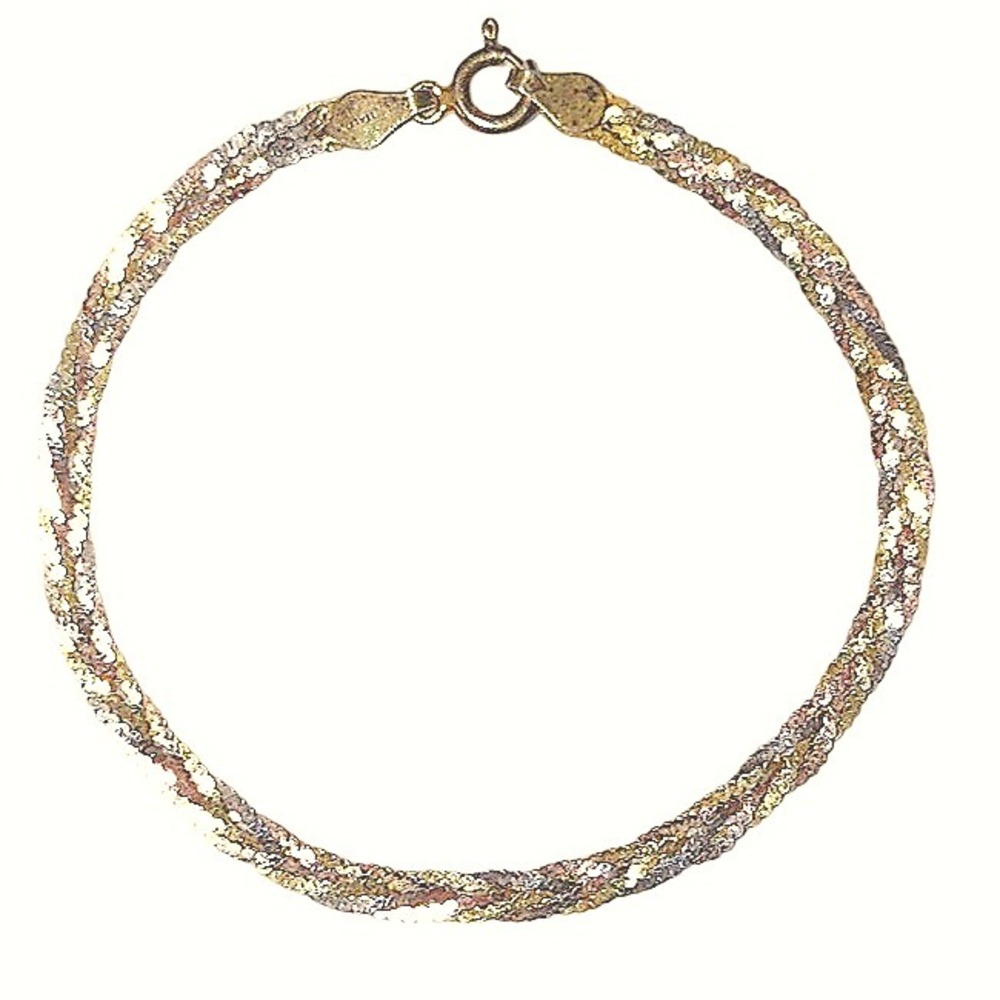 Sterling Silver Tri-Color Braided Bracelet 925‎ Italy Womens Jewelry 7 1/4"